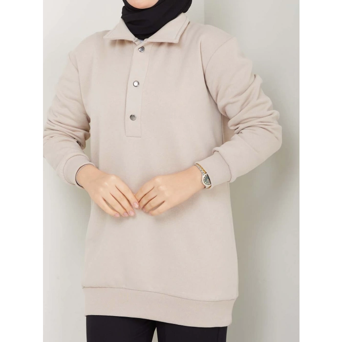 KAPŞONLU SWEATSHİRT BEJ