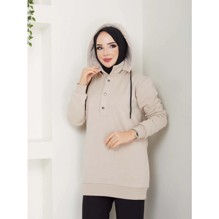 KAPŞONLU SWEATSHİRT BEJ