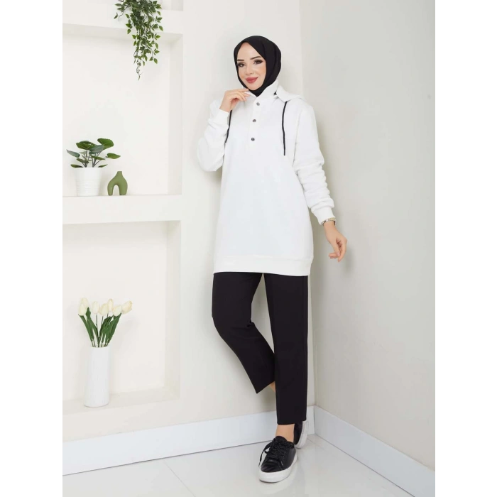 KAPŞONLU SWEATSHİRT EKRU