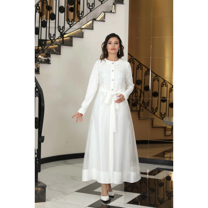 ORKİDE İKİLİ ABAYA TAKIM BEYAZ