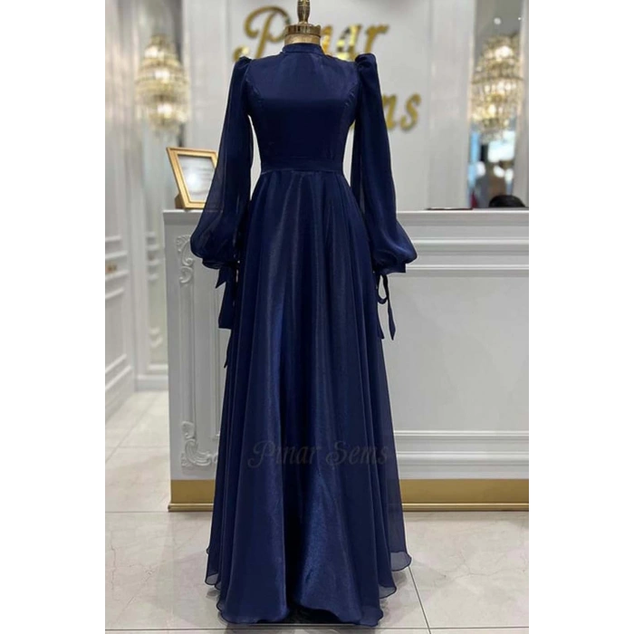 PETEK PRİVE KUŞAKLI ABİYE LACİVERT