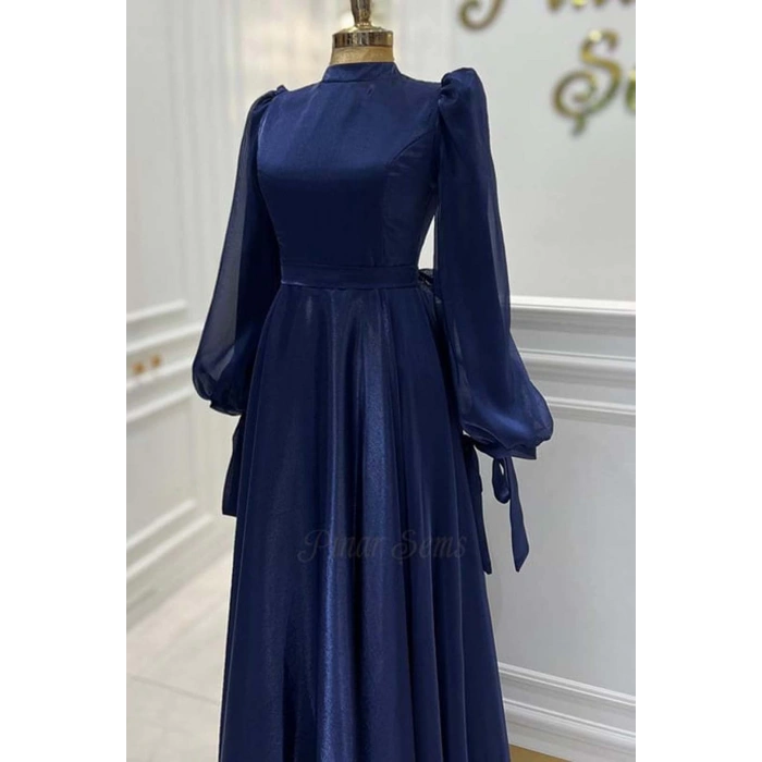 PETEK PRİVE KUŞAKLI ABİYE LACİVERT