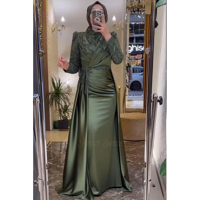 Pınar Şems Akra Abiye Ceviz Yeşili