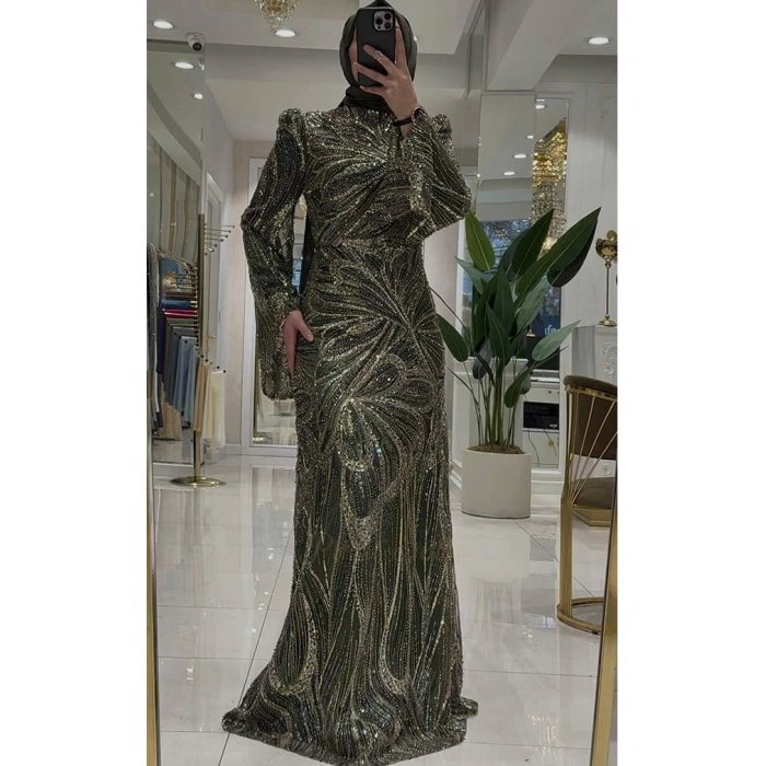 Pınar Şems Aksu Abiye Ceviz Yeşili