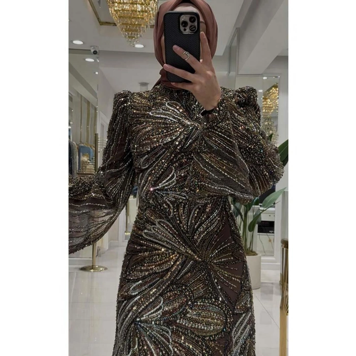 Pınar Şems Aksu Abiye Kahverengi