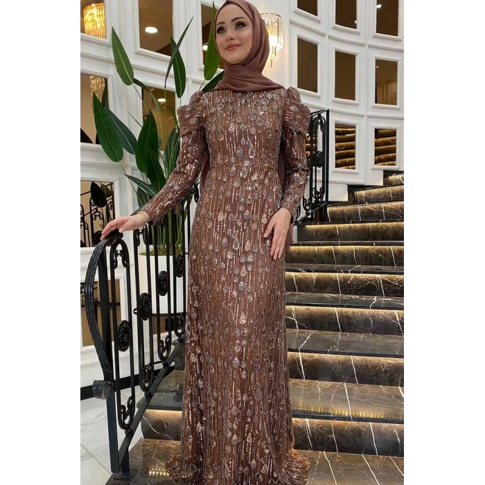 Pınar Şems Damla Abiye Kahverengi