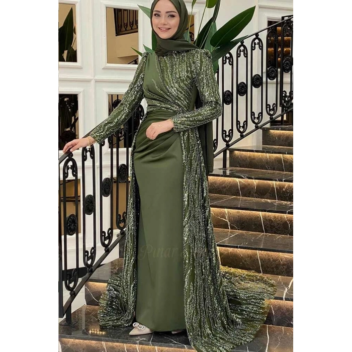 Pınar Şems Dilara Abiye Ceviz Yeşili