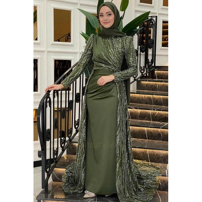 Pınar Şems Dilara Abiye Ceviz Yeşili