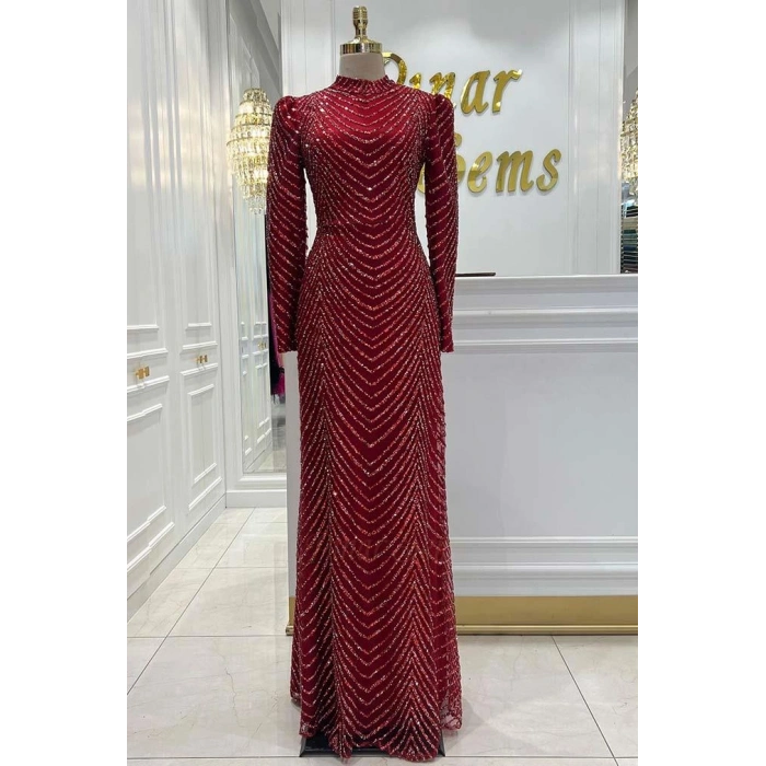 Pınar Şems Feris Abiye Bordo