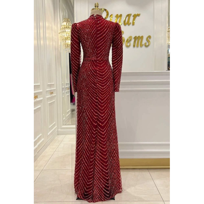 Pınar Şems Feris Abiye Bordo