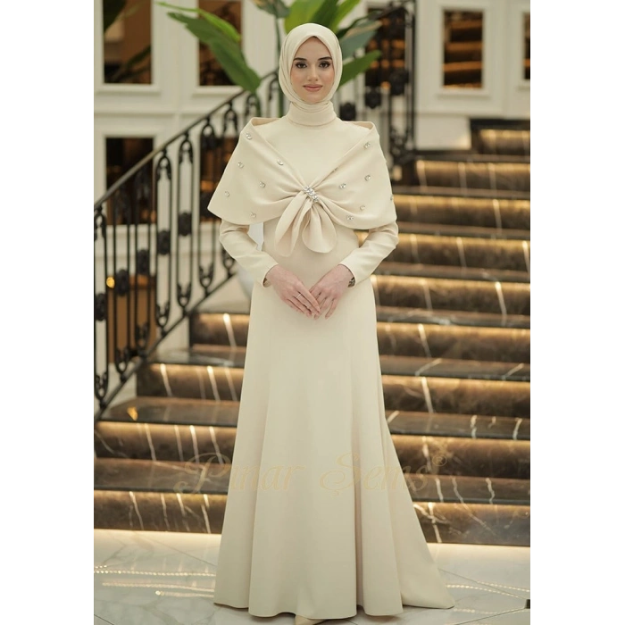 Pınar Şems Gülsu Abiye Krem