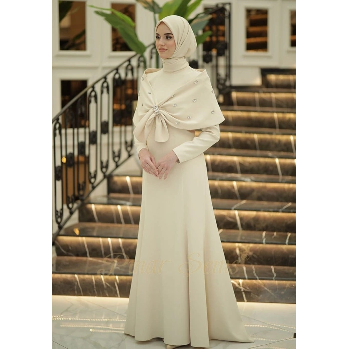 Pınar Şems Gülsu Abiye Krem