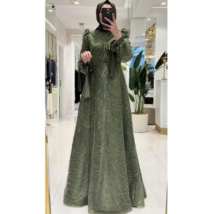 Pınar Şems Hüsna Abiye Ceviz Yeşili