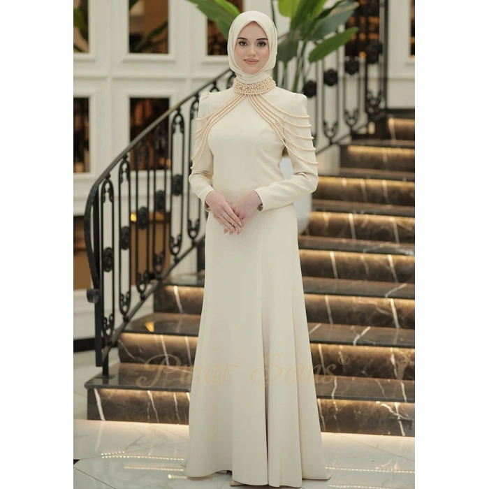 Pınar Şems İnci Nur Abiye Krem