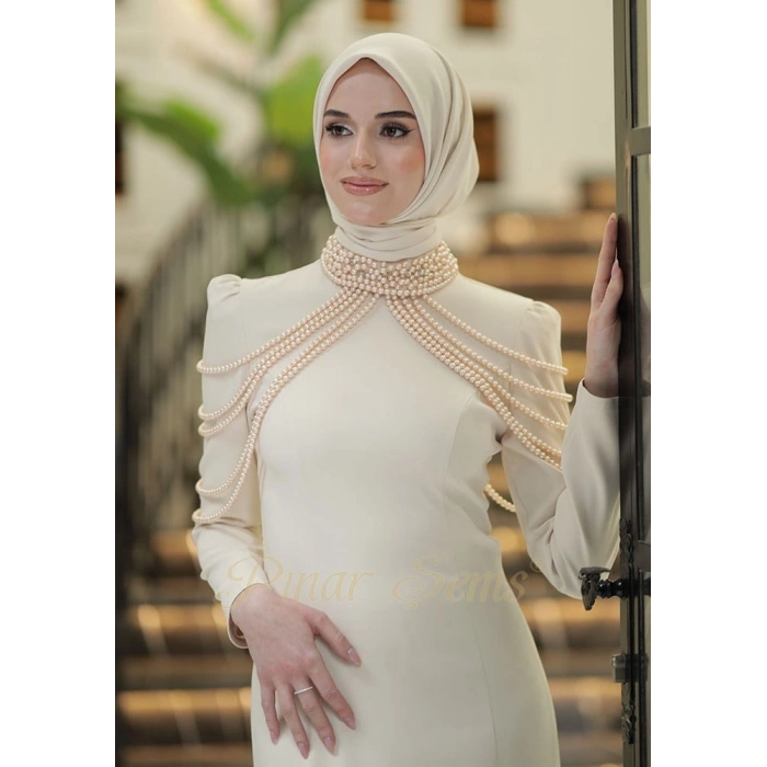 Pınar Şems İnci Nur Abiye Krem