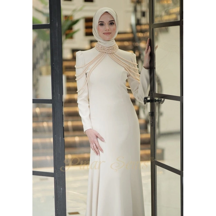 Pınar Şems İnci Nur Abiye Krem