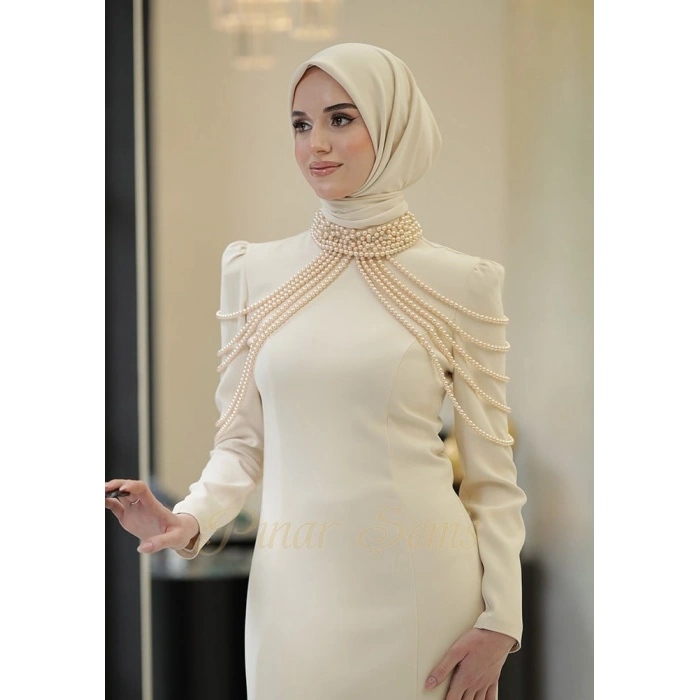 Pınar Şems İnci Nur Abiye Krem