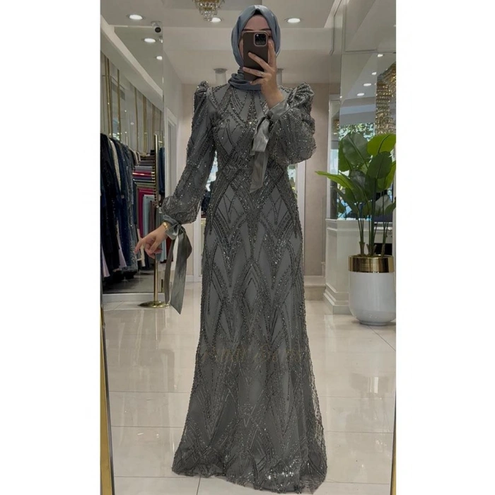 Pınar Şems İncili Ülkü Abiye Antrasit