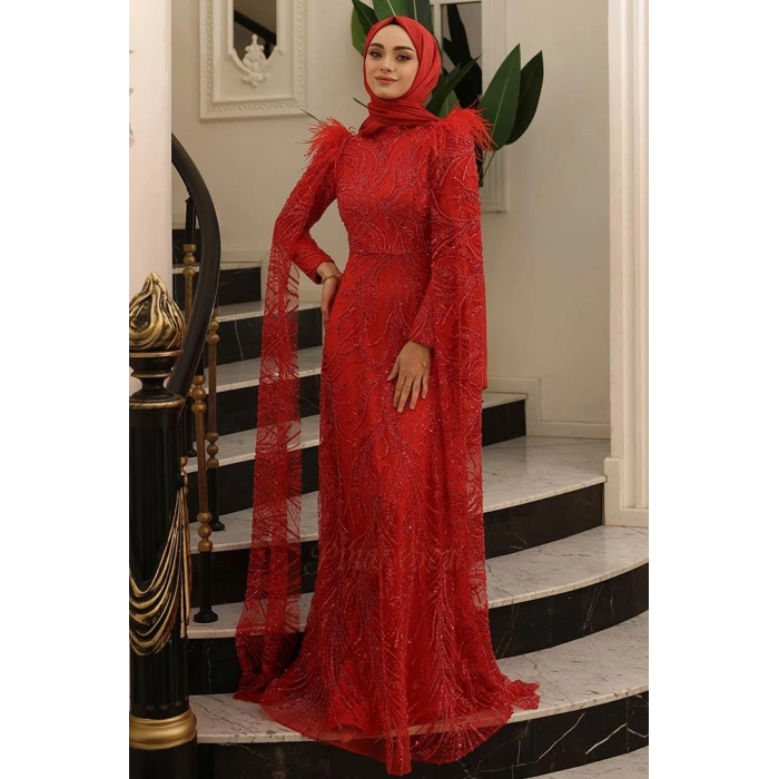 Pınar Şems Kamelya Abiye Kırmızı