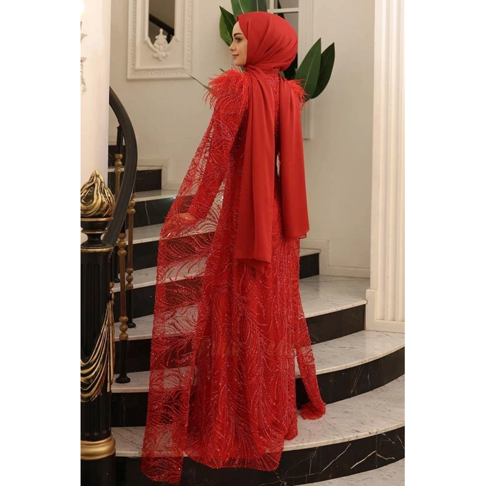 Pınar Şems Kamelya Abiye Kırmızı