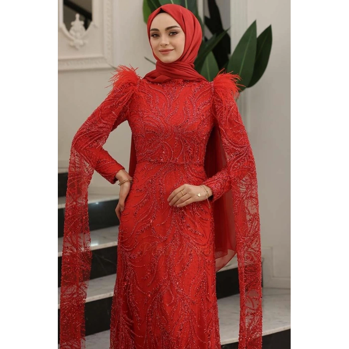 Pınar Şems Kamelya Abiye Kırmızı