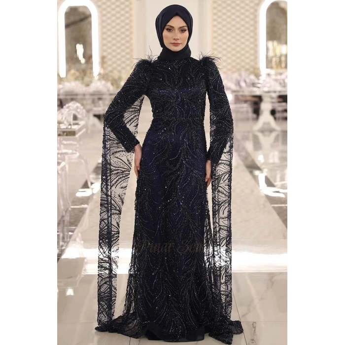 Pınar Şems Kamelya Abiye Lacivert