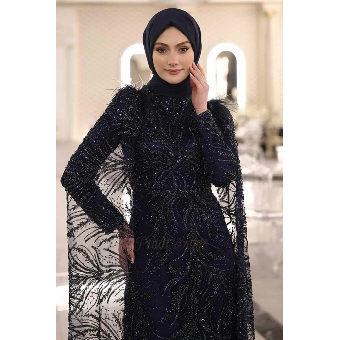 Pınar Şems Kamelya Abiye Lacivert