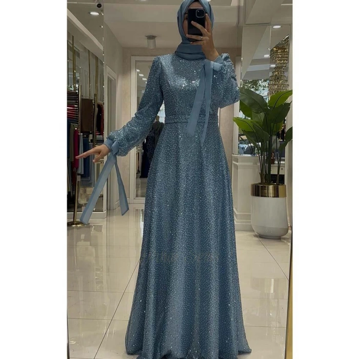 Pınar Şems Kuşaklı Deren Abiye Bebe Mavisi