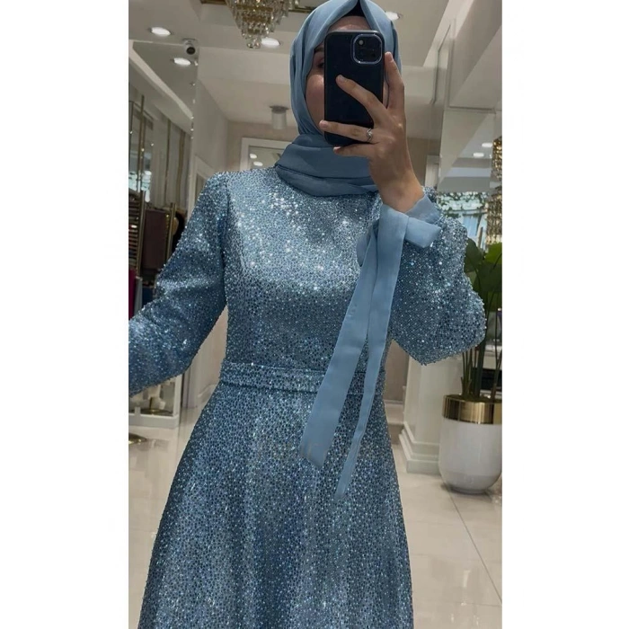 Pınar Şems Kuşaklı Deren Abiye Bebe Mavisi