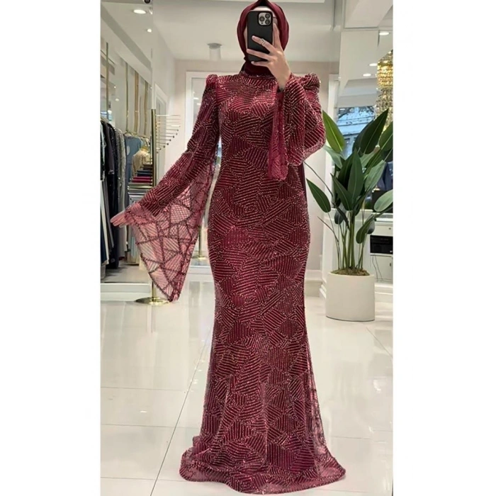 Pınar Şems Meriç Abiye Bordo