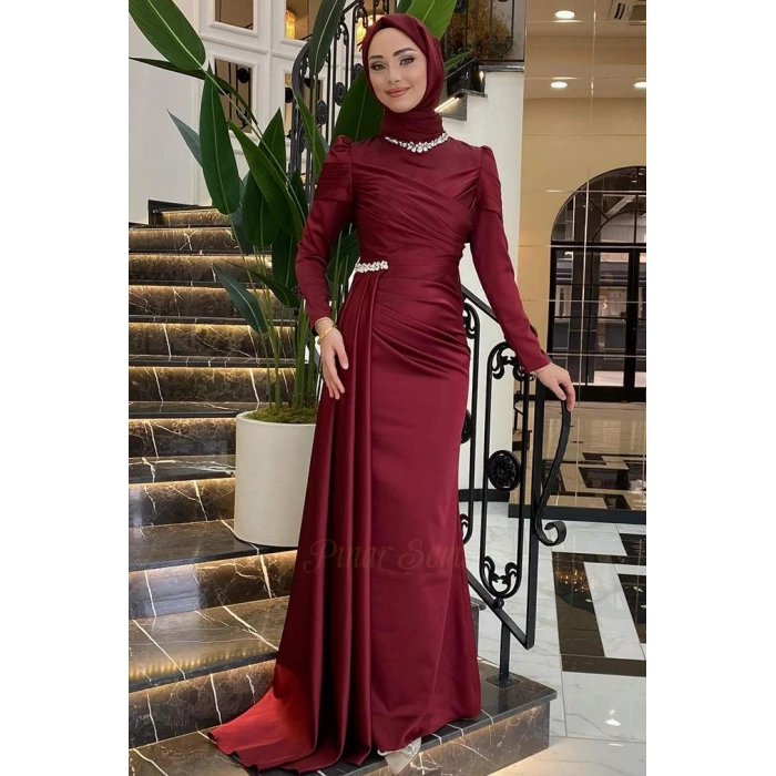 Pınar Şems Mina Abiye Bordo