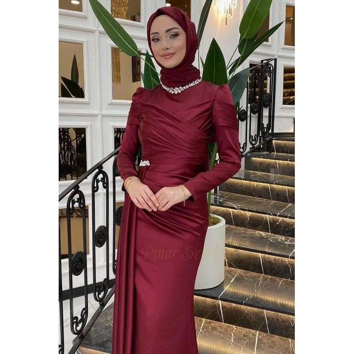 Pınar Şems Mina Abiye Bordo