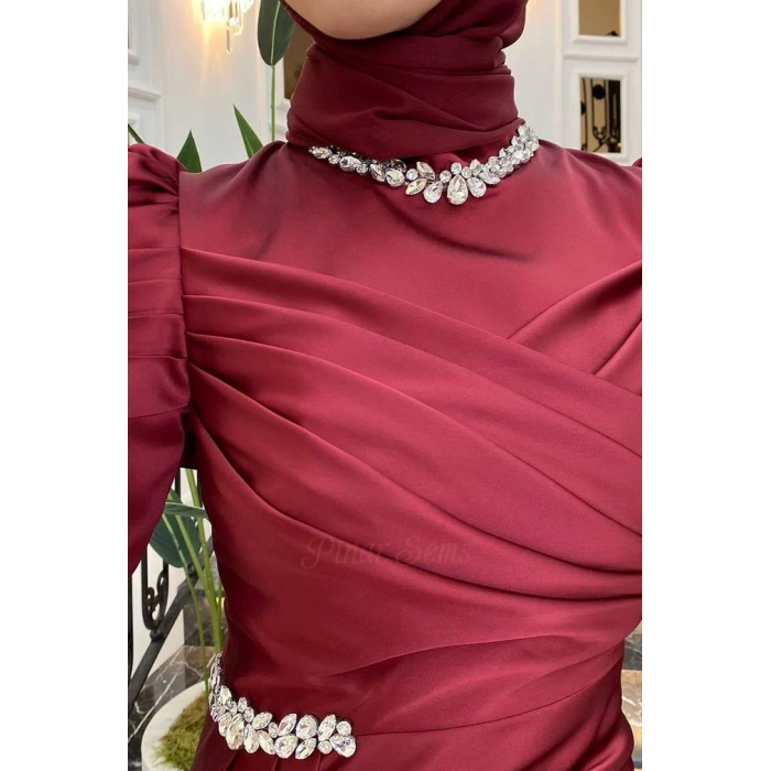 Pınar Şems Mina Abiye Bordo