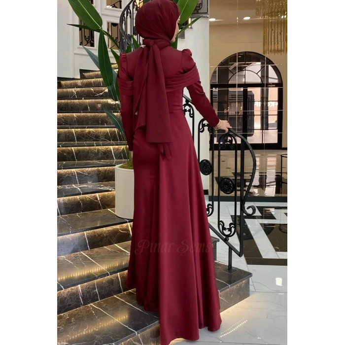 Pınar Şems Mina Abiye Bordo