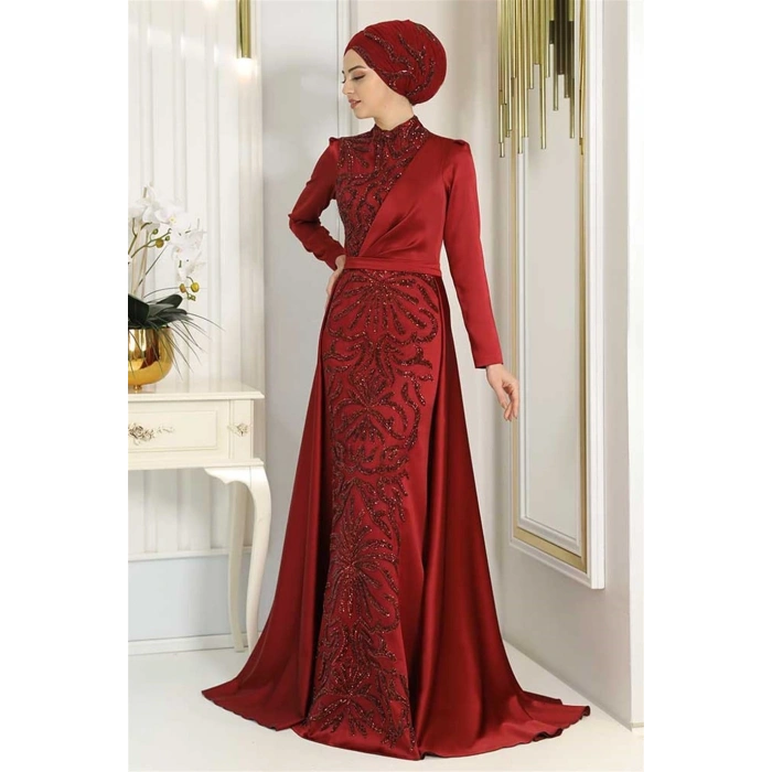 Pınar Şems Nefel Abiye Bordo