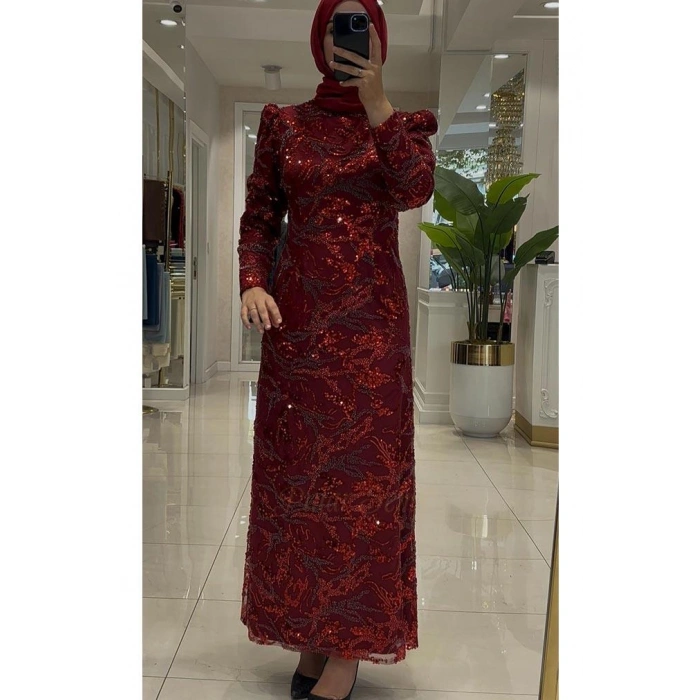 Pınar Şems Semanur Abiye Bordo