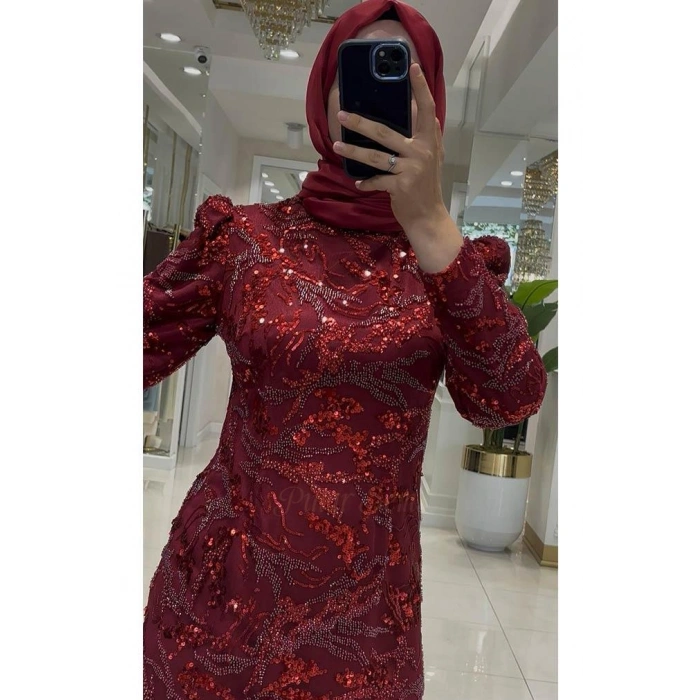 Pınar Şems Semanur Abiye Bordo