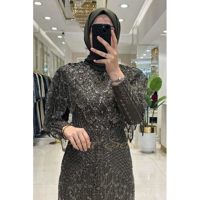 Pınar Şems Taşlı Lavanta Abiye Haki