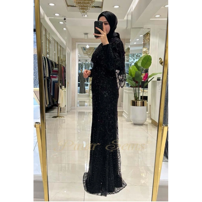 Pınar Şems Taşlı Lavanta Abiye Siyah