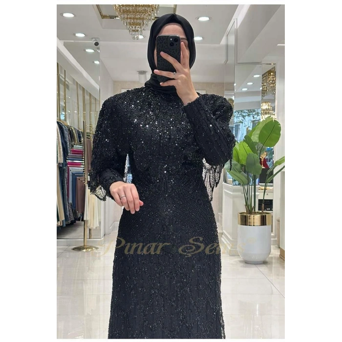 Pınar Şems Taşlı Lavanta Abiye Siyah