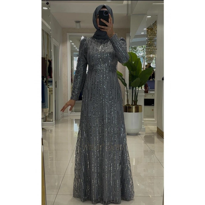 Pınar Şems Verda Abiye Gri