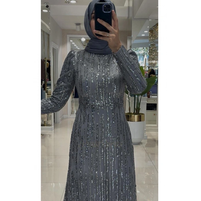 Pınar Şems Verda Abiye Gri