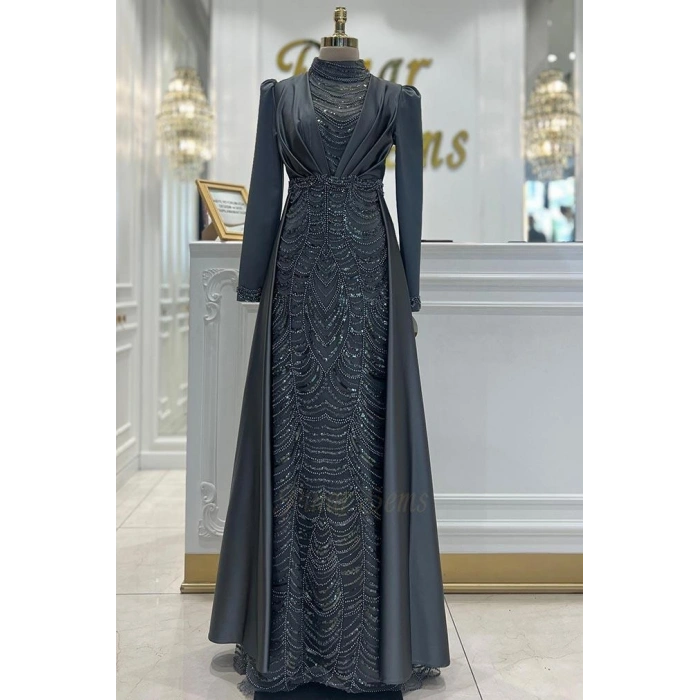 Pınar Şems Yeni İnci Abiye Antrasit