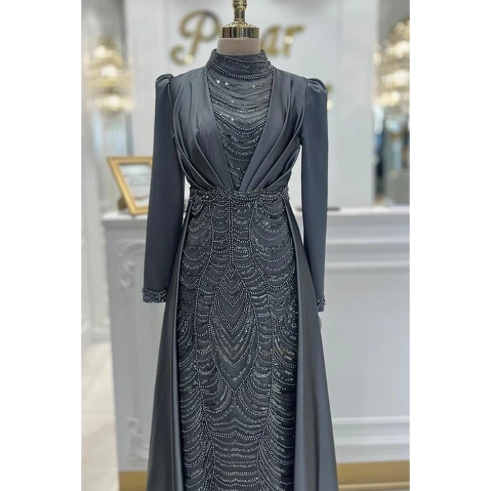 Pınar Şems Yeni İnci Abiye Antrasit