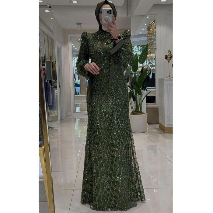 Pınar Şems Yeni Ülkü Abiye Ceviz Yeşili