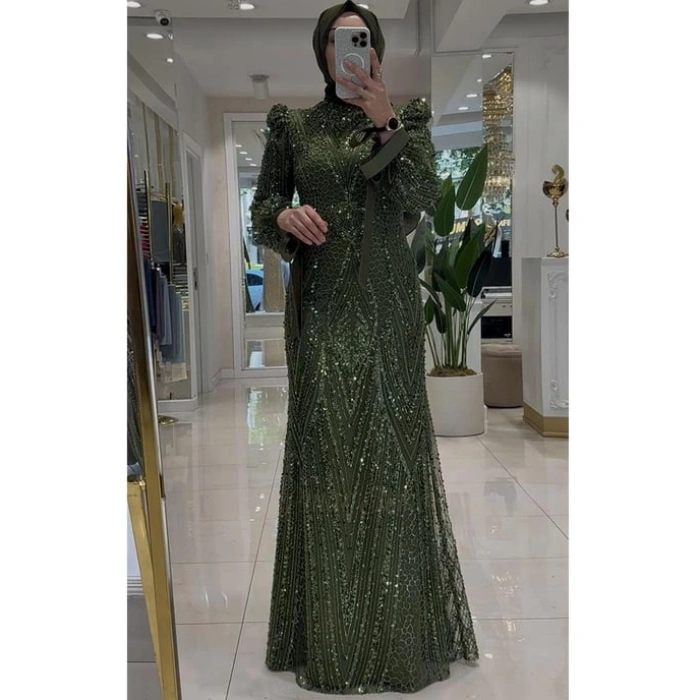 Pınar Şems Yeni Ülkü Abiye Ceviz Yeşili