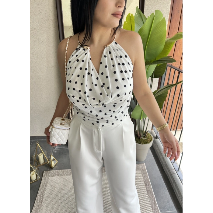 Puantiye Gold Kolye Detay Bluz