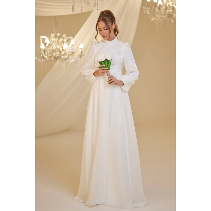 Şifon Helin Abiye - Beyaz