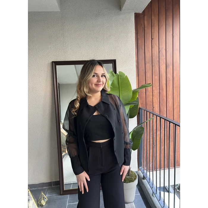 Siyah Organze Trend Ceket