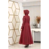Çiçek Detaylı Ela Tesettür Abiye - Bordo